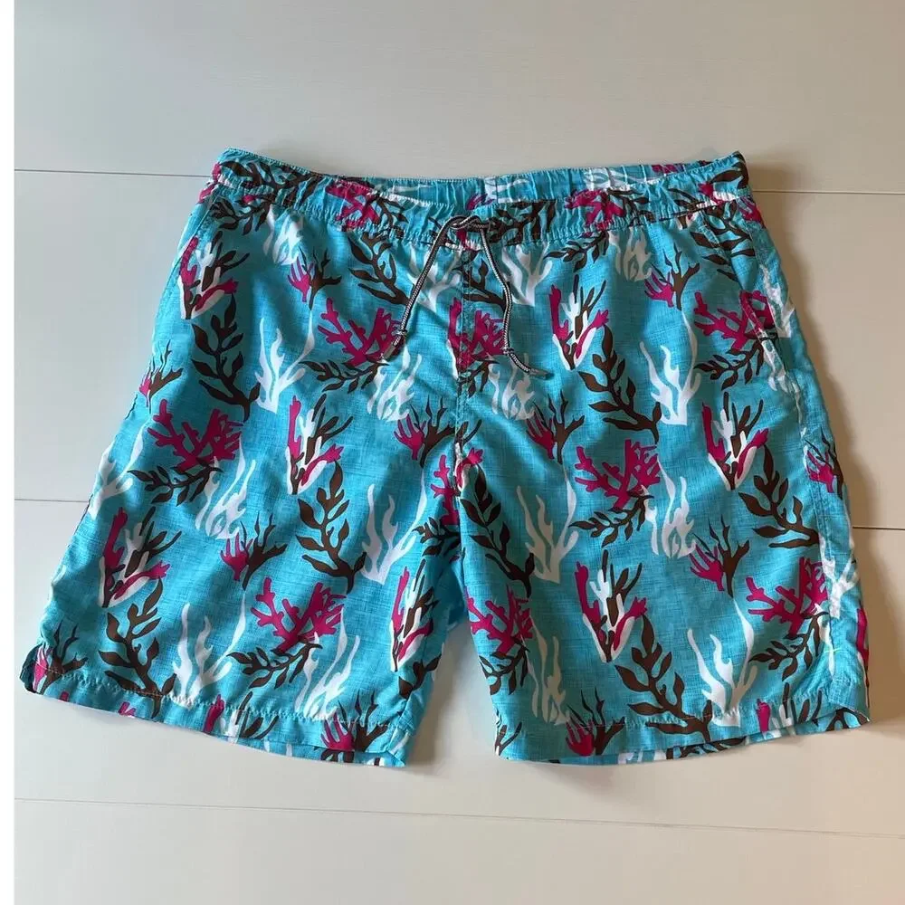 Peter Millar Swim Trunks Shorts Men's Size M Drawstring Lined Coral Seaweed